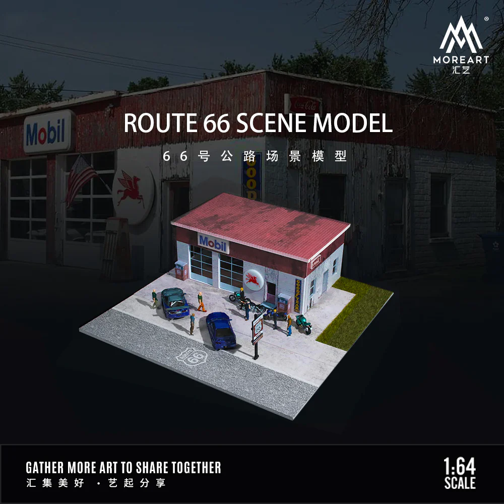 MOREART Route 66 Mobil Gas Station 1:64 Diorama with LED Lighting